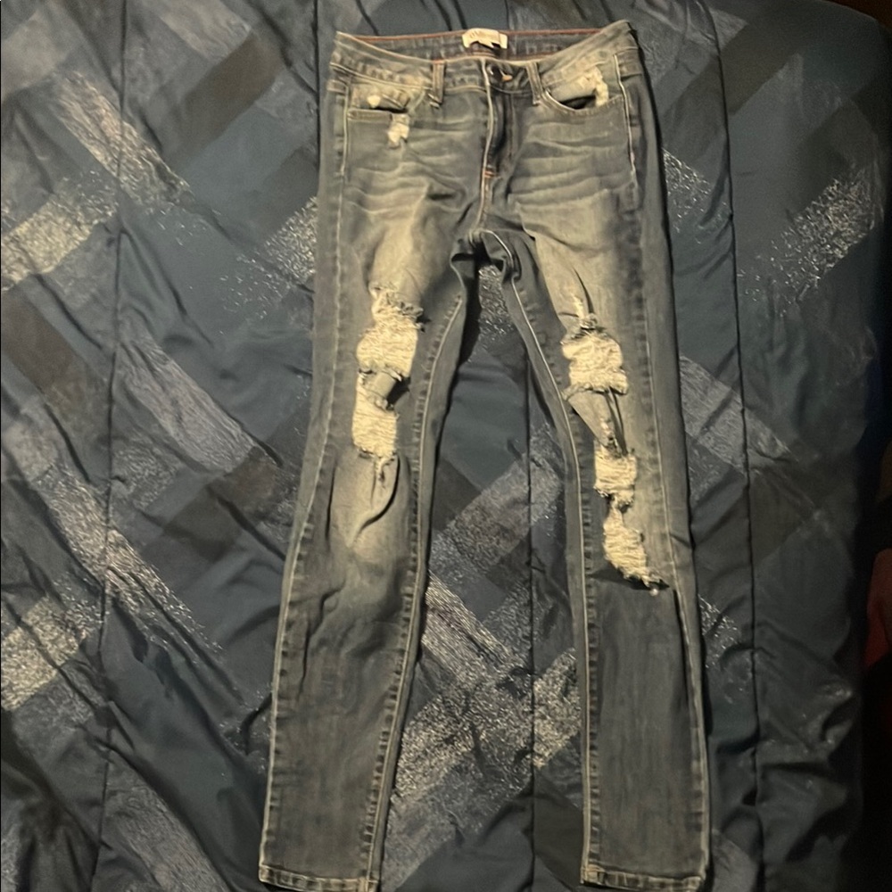 Cello Blue Skinny Distressed Jeans